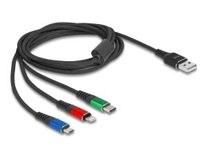 DeLOCK USB Ladekabel 3 in 1 Typ-A zu Lightning / Micro USB / USB Type-C 30 cm 3-farbig