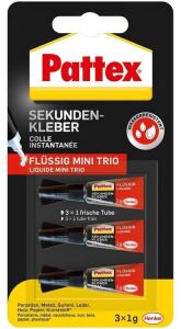 Pattex Sekundenkleber Mini Trio, 3x1g