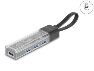 DELOCK 4 Port USB Hub 5 Gbps mit USB-A/C transparentes Gehäu
