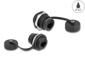 DeLOCK RJ45 Cat.6 Einbaubuchse mit Verschlusskappe IP67 staub- und wasserdicht