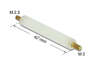 DeLOCK Abstandshalter M2.5 x M3, Sechskant, Außen / Außen, 42 mm natur 4 Stück