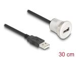 DELOCK USB2.0 Typ-A Einbaubuchse mit Kabelp. St. Alu.30cm