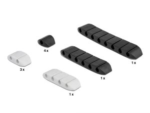 DeLOCK Kabelhalter trapezförmig selbstklebend Kombi Set 10 Stück schwarz / weiß