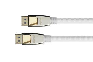 Python PREMIUM DisplayPort 2.0 Kabel, 54 Gbit/s, UHBR 13.5, 4K @240Hz / 8K @60Hz, Vollmetallstecker, Kupferleiter, Nylongeflecht weiß, 3m