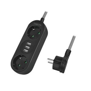 LogiLink LPS262U Verlängerungskabel 1,5 m 2 AC-Ausgänge Drinnen Schwarz