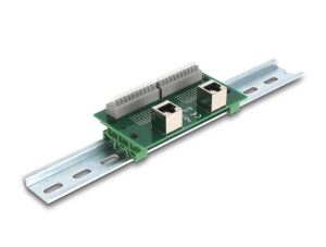 DeLOCK RJ50 2 x Buchse zu 2 x Terminalblock mit Drucktaster für Hutschiene gewinkelt