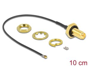 DeLOCK Antennenkabel RP-SMA Buchse zum Einbau zu I-PEX Inc., MHF® 4L LK Stecker 1.37 10 cm Gewindelänge 10 mm spritzwassergeschützt
