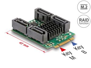 DeLOCK Konverter M.2 Key B+M Stecker zu 4 x SATA Stecker mit RAID und HyperDuo
