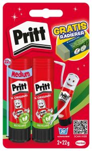 Pritt Klebestift 2*22g + Radierer retail