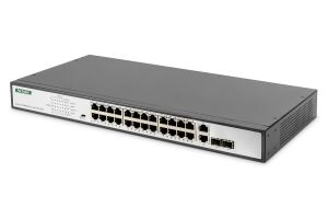 Digitus DN-95343 Netzwerk-Switch Unmanaged Fast Ethernet (10/100) Power over Ethernet (PoE) 1U Schwarz, Silber
