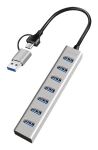 LogiLink USB 3.0 Hub, 4x USB-A, 5 Gbit/s, 2-in-1 Anschlusskabel, Silber