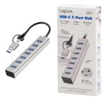 LogiLink USB 3.0 Hub, 4x USB-A, 5 Gbit/s, 2-in-1 Anschlusskabel, Silber