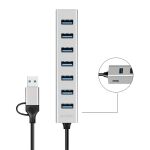 LogiLink USB 3.0 Hub, 4x USB-A, 5 Gbit/s, 2-in-1 Anschlusskabel, Silber
