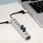 LogiLink USB 3.0 Hub, 4x USB-A, 5 Gbit/s, 2-in-1 Anschlusskabel, Silber