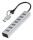 LogiLink USB 3.0 Hub, 4x USB-A, 5 Gbit/s, 2-in-1 Anschlusskabel, Silber