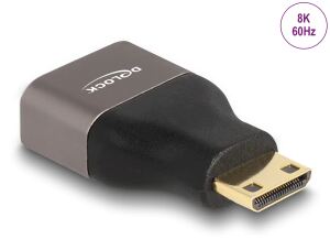 DeLOCK HDMI Adapter Mini-C Stecker zu A Buchse 8K 60 Hz grau Metall