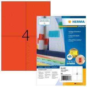 HERMA Farbige Etiketten A4 105x148 mm rot Papier matt 400 St.