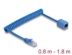 DELOCK RJ45 Spiralkabel St > Bu Cat.6 UTP 0,8m - 1,8m blau