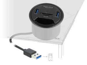 DELOCK 2 Port Tisch-Hub 2x SuperSpeed USB Typ-A,Card Reader