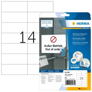 HERMA Ablösbare Etiketten A4 105x42.3 mm weiß Movables/ablösbar Papier matt 350 St.