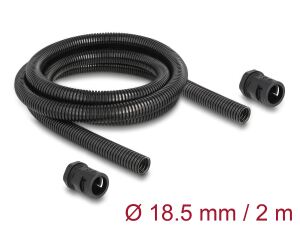 DeLOCK Kabelschutzschlauch 2 m x 18,5 mm mit 2 x PG13,5 Schlauchverschraubung Set schwarz