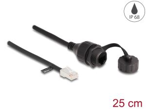 DeLOCK Kabel RJ45 Stecker zu RJ45 Buchse zum Einbau mit Verschlusskappe Cat.5e FTP IP68 staub- und wasserdicht 25 cm schwarz