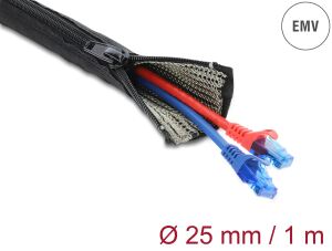 DeLOCK EMV Abschirmgeflechtschlauch mit Reißverschluss hitzebeständig 1 m x 25 mm schwarz