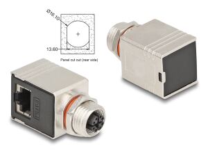 DeLOCK M12 Adapter X-kodiert 8 Pin Buchse zu RJ45 Buchse Cat.6A STP geschirmt 90° gewinkelt