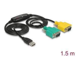 DELOCK Adapter USB 2.0 A > 2x Seriell DB9 RS-232 St/St 1.5m