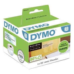DYMO Original LabelWriter Adressetiketten (groß) | 36 mm x 89 mm | 2 Rollen mit je 130 leicht ablösbaren Etiketten (1.560 Etiketten) | selbstklebende Etiketten | für LabelWriter-Beschriftungsgerät
