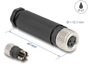 DeLOCK M8 Steckverbinder A-kodiert 3 Pin Buchse zur Montage mit Schraubanschluss