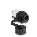 DeLOCK Kabelverbinder RJ50 Buchse zu RJ50 Buchse zum Einbau mit Verschlusskappe IP68 staub- und wasserdicht schwarz