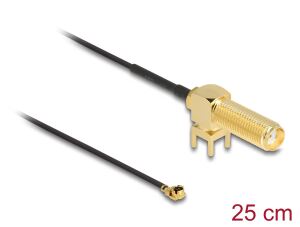 DeLOCK Antennenkabel SMA 90° PCB Buchse zum Einbau zu I-PEX Inc., MHF® I Stecker 1.13 25 cm Gewindelänge 15 mm