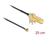 DeLOCK Antennenkabel SMA 90° PCB Buchse zum Einbau zu I-PEX Inc., MHF® I Stecker 1.13 25 cm Gewindelänge 15 mm