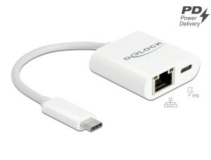 DeLOCK USB Type-C Adapter zu Gigabit LAN 10/100/1000 Mbps mit Power Delivery Anschluss weiß