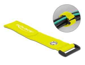 DeLOCK Klett-Kabelbinder mit Schlaufe und Befestigungsöse L 280 x B 38 mm gelb 3 Stück