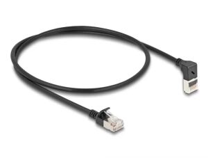 DeLOCK RJ45 Netzwerkkabel Cat.6A S/FTP Slim 90° oben gewinkelt / gerade 0,5 m schwarz