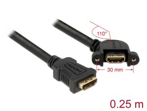 DELOCK HDMI Kabel Ethernet A -> A Bu/Bu 0.25m 110° Einbau