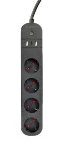 Gembird TSL-PS-S4U-01 Intelligente Steckerleiste 4 AC-Ausgänge Typ E 1,5 m 3 3680 W Schwarz