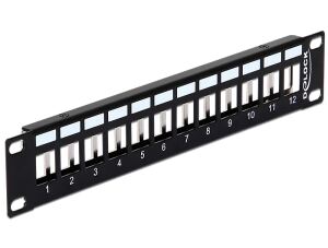DELOCK Patchpanel 1HE 12 Keystone Ports Metall schwar