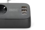 Digitus 3-fach Office-Steckdosenleiste mit 2x USB-A und 1x USB-C Anschlüssen, Schwarz