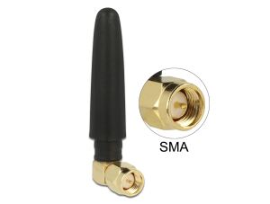 DeLOCK WLAN 802.11 b/g/n Antenne SMA Stecker 90° 2 dBi omnidirektional starr aus flexiblem Material schwarz