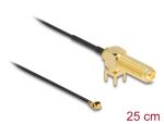 DeLOCK Antennenkabel RP-SMA 90° PCB Buchse zum Einbau zu I-PEX Inc., MHF® I Stecker 1.13 25 cm Gewindelänge 15 mm