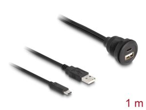 DeLOCK USB 2.0 Kabel USB Typ-A Stecker und USB Type-C Stecker zu USB Typ-A Buchse und USB Type-C Buchse zum Einbau 1 m schwarz