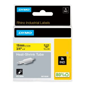 DYMO Rhino Industrie Schrumpfschlauch-Kabeletiketten | 19 mm x 1,5 m | Schwarz auf gelb | für Rhino Beschriftungsgerät
