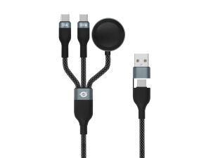 Conceptronic ETTA08B15 3-in-1 100W Schnellladekabel, 1,5 m, USB-C, Apple Watch Ladegerät, USB 2.0, 5A, E-Mark