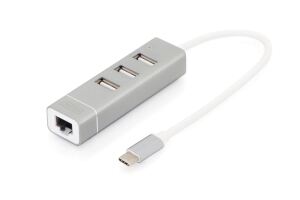 Digitus USB Typ-C™ 3-Port Hub + Fast Ethernet LAN-Adapter