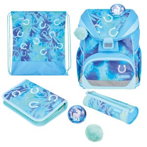 Herlitz UltraLight XL Plus Lucky Horse Schulranzen-Set Mädchen Polyester Blau, Hellblau