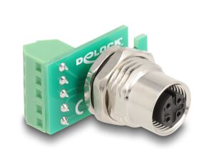 DeLOCK M12 Übergabemodul Adapter 4 Pin A-kodiert Buchse zu 5 Pin Terminalblock zum Einbau