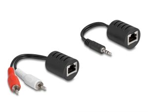 DeLOCK Stereo Audio Extender RJ45 Buchse zu 3,5 mm Klinkenstecker und RJ45 Buchse zu 2 x Cinch Stecker Cat.5 bis 50 m Set 2 Stück